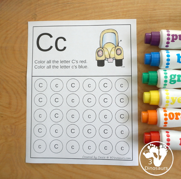 Free ABC Letter Find Uppercase & Lowercase Printable - a letter find worksheet that works on find the same letter with uppercases letter and lowercase letters together- 3Dinosaurs.com