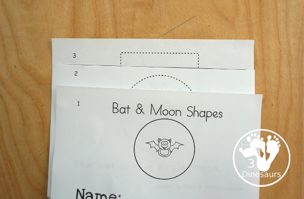 Free Bat & Moon Shape Easy Reader Book - a simple 10 page shape book with 9 shapes for kids to learn with a fun bat and moon theme - 3Dinosaurs.com