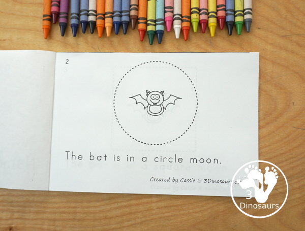 Free Bat & Moon Shape Easy Reader Book - a simple 10 page shape book with 9 shapes for kids to learn with a fun bat and moon theme - 3Dinosaurs.com