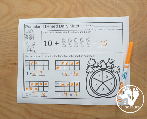 No-Prep Pumpkin Themed Math Printables Addition & Subtraction - with 30 pages of no-prep addition and subtraction for kids to use - 3Dinosaurs.com