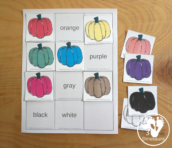 Pumpkin Color Pack - with pumpkin color puzzles, pumpkin tracing color words, pumpkin color word finds, pumpkin clip cards, pumpkin easy reader books and more  - 3Dinosaurs.com