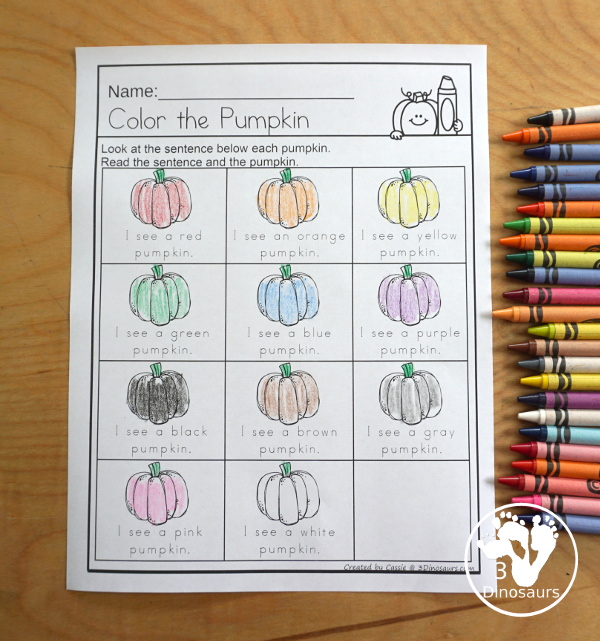 Pumpkin Color Pack - with pumpkin color puzzles, pumpkin tracing color words, pumpkin color word finds, pumpkin clip cards, pumpkin easy reader books and more  - 3Dinosaurs.com