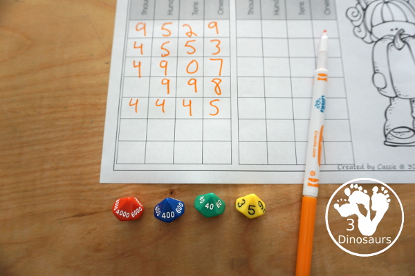 Free Pumpkin Spin & Write Place Value - You have 5 different spinners and 4 recording mats in color and black and white with place value from ones to Ones, Tens, Hundreds, Thousands, Ten Thousand, Hundred Thousands, Million, & Ten Million  - 3Dinosaurs.com