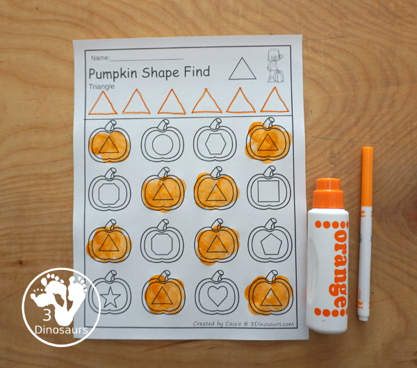 Pumpkin Themed Shape Find: shape and shape word with tracing $ - 3Dinosaurs.com