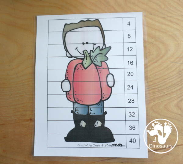 Free Pumpkin Skip Counting by 4 Puzzles - two fun free skip counting puzzles that work on skip counting from 4 to 40 and 44 to 80 - 3Dinosaurs.com