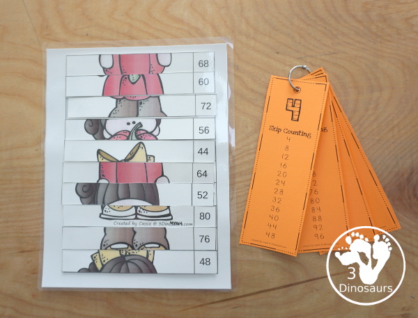 Free Pumpkin Skip Counting by 4 Puzzles - two fun free skip counting puzzles that work on skip counting from 4 to 40 and 44 to 80 - 3Dinosaurs.com