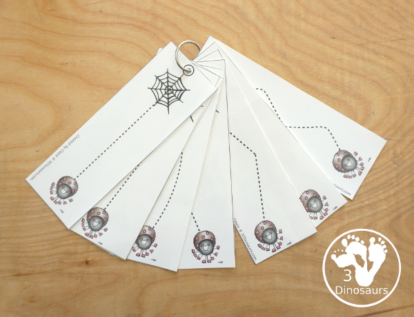 Free Spider Prewriting Tracing Strips - Easy Fine Motor Printable - 8 prewriting strips for kids to trace and work on fine motor skills - 3Dinosaurs.com
