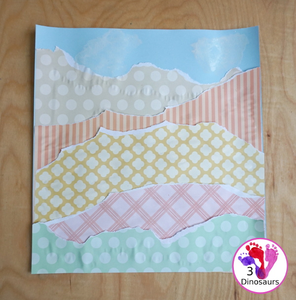 Torn Paper Fall Mountains - An easy fall craft that kids can make and be creative with using scrapbook paper. - 3Dinosaurs.com
