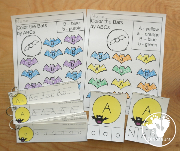 Bat Activity Pack: Prewriting, Shapes, ABCs & Numbers - with a mix of easy reader books, clip cards, no-prep worksheets and tracing strips all with the bat and spider theme - 3Dinosaurs.com