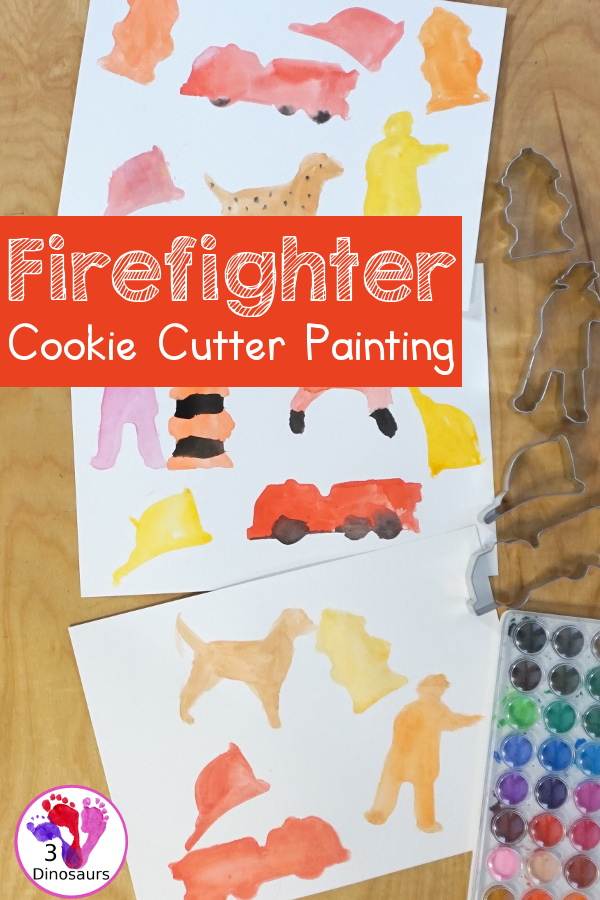 Fire Safety Cookie Cutter Watercolor Painting - a super simple painting activity you can do with kids of different ages. It is a great way to explore the different shapes that are in the cookie cutter sets - 3Dinosaurs.com