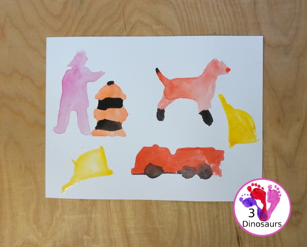 Fire Safety Cookie Cutter Watercolor Painting - a super simple painting activity you can do with kids of different ages. It is a great way to explore the different shapes that are in the cookie cutter sets - 3Dinosaurs.com