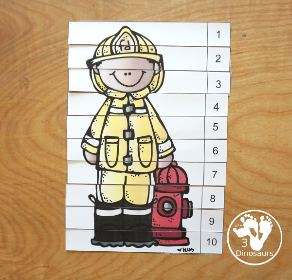 Firefighter puzzles from the Community Helpers Pack - just one of the firefighter printables in the pack. - 3Dinosaurs.com