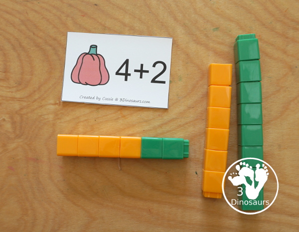 Free Pumpkin Addition Flashcards with addition from 1 to 10 with all the ways to add up to each number - 3Dinosaurs.com