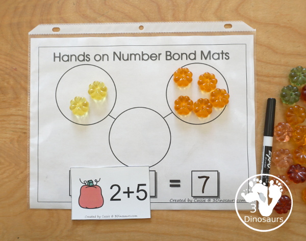 Free Pumpkin Addition Flashcards with addition from 1 to 10 with all the ways to add up to each number - 3Dinosaurs.com