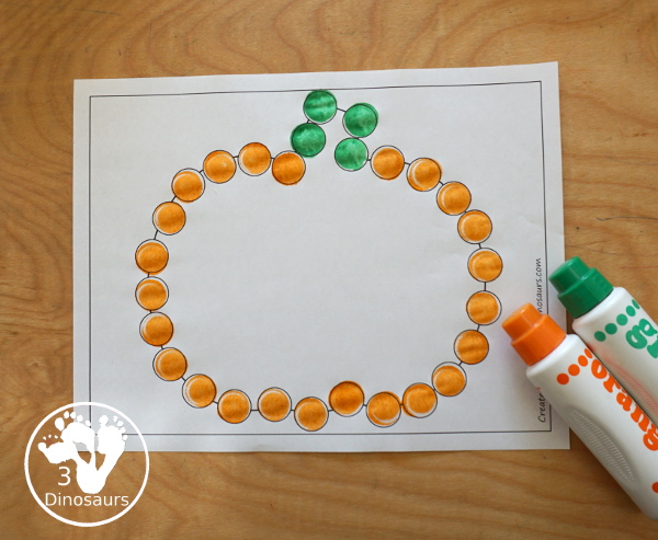 Free Pumpkin Fine Motor Printable - with pumpkin tracing, pumpkin mat, pumpkin playdough mats, pumpkin dot marker - with different options for the pumpkins - 3Dinosaurs.com