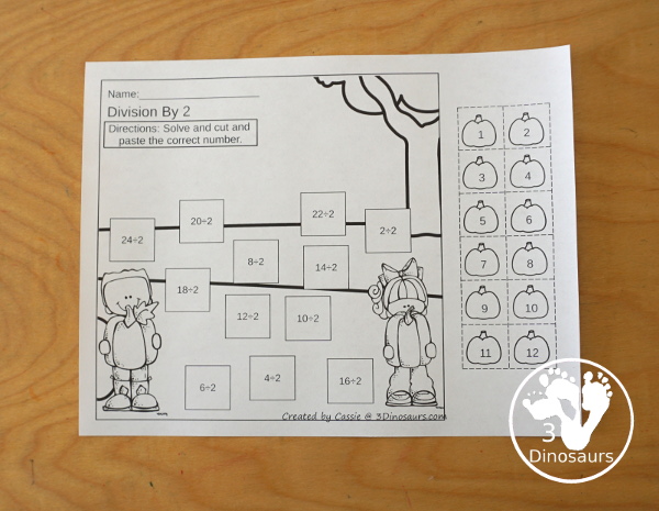 Pumpkin Multiplication & Division Cut & Paste and Matching with cut and paste worksheets for division and multiplication with numbers 1 to 12 and  match puzzles and matching mats for division and multiplication - 3Dinosaurs.com