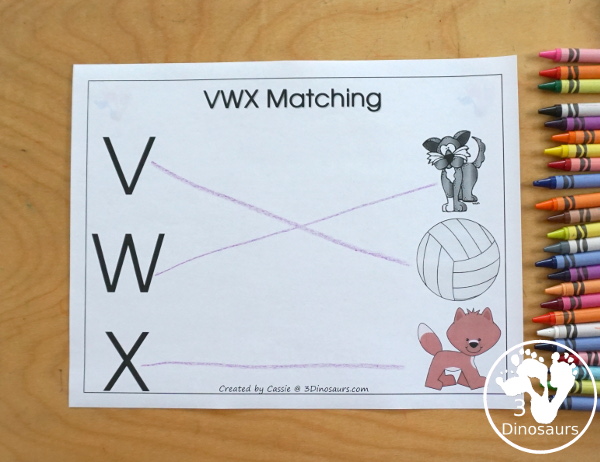 Free Romping & Roaring VWX Review Pack - with letter V, letter w, and letter x printables for reviewing the three letters with tracing, puzzles, coloring pages, finger puppets, game and more- 3Dinosaurs.com