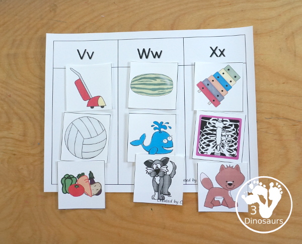 Free Romping & Roaring VWX Review Pack - with letter V, letter w, and letter x printables for reviewing the three letters with tracing, puzzles, coloring pages, finger puppets, game and more- 3Dinosaurs.com