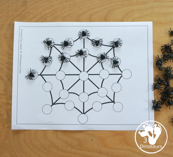 Free Spider Fine Motor Printable - with spider web tracing, spider web mat, spider web q-tip mats, spider web dot marker - with different options for the spider web - 3Dinosaurs.com