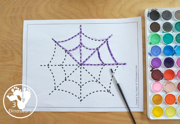 Free Spider Fine Motor Printable - with spider web tracing, spider web mat, spider web q-tip mats, spider web dot marker - with different options for the spider web - 3Dinosaurs.com