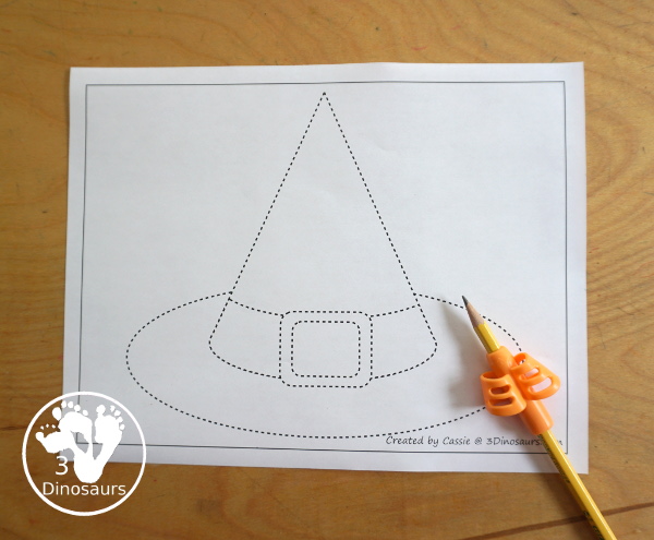 Witch Hat Fine Motor Mat Printables - You have a witch hat template printable, a witch hat tracing printable, and a witch hat dot marker printable 3Dinosaurs.com