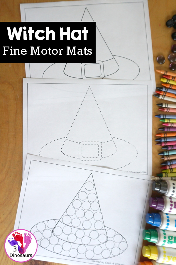 Witch Hat Fine Motor Mat Printables - You have a witch hat template printable, a witch hat tracing printable, and a witch hat  dot marker printable 3Dinosaurs.com