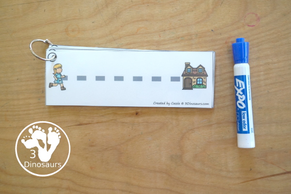 Free Goldilocks & Three Bears Prewriting Strip Printables - 10 prewriting strips with Goldilocks nad different parts of the story. You have tick dashed lines for kids to trace- 3Dinosaurs.com