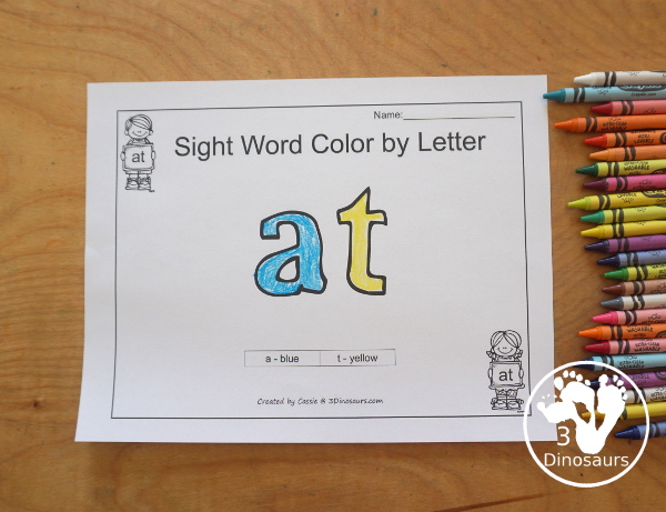 Free Romping & Roaring Primer Sight Words: All, Am, Are, At - you have 6 pages for each sight word that work on learning the sight word in different ways with reading, writing, and finding. 3Dinosaurs.com