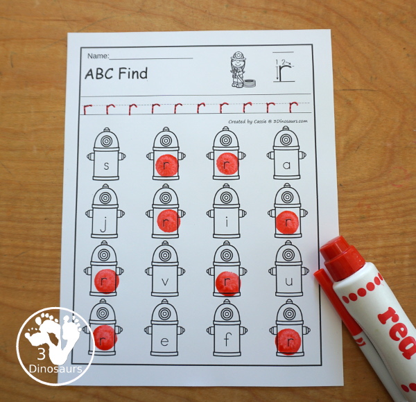 Fire Safety ABC Find Printable -all 26 letters of the alphabet with uppercase only and lowercase only letter options. You have a tracing the letter and then finding the letter worksheet. - 3Dinosaurs.com