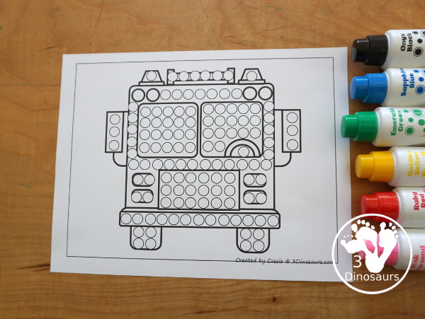Fire Truck Fine Motor Mat Printables - has three fine motor mats for kids. You have a truck template, a truck tracing page, and a truck q-tip page. Each is a great way to work on fine motor for a fire safety theme or community helper theme. - 3Dinosaurs.com