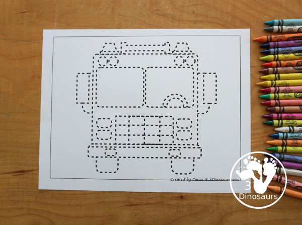 Fire Truck Fine Motor Mat Printables - has three fine motor mats for kids. You have a truck template, a truck tracing page, and a truck q-tip page. Each is a great way to work on fine motor for a fire safety theme or community helper theme. - 3Dinosaurs.com