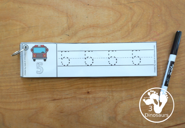 Free Fire Truck Number Tracing Strips - with numbers 0 to 20. You can tracing the numbers and an example of how to trace the numbers on the strips, plus a fire truck on each tracing strip. - 3Dinosaurs.com