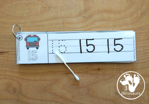 Free Fire Truck Number Tracing Strips - with numbers 0 to 20. You can tracing the numbers and an example of how to trace the numbers on the strips, plus a fire truck on each tracing strip. - 3Dinosaurs.com