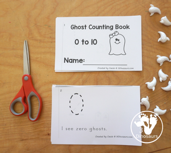 Free Ghost Counting Easy Reader Book Printable - with numbers 0 to 10 with counting different ghosts on each page. A great counting book for kids in prek and kindergarten for Halloween. - 3Dinosaurs.com