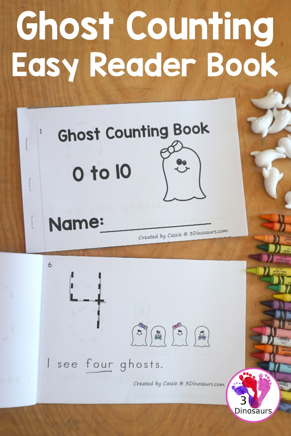 Free Ghost Counting Easy Reader Book Printable - with numbers 0 to 10 with counting different ghosts on each page. A great counting book for kids in prek and kindergarten for Halloween. - 3Dinosaurs.com