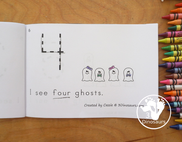 Free Ghost Counting Easy Reader Book Printable - with numbers 0 to 10 with counting different ghosts on each page. A great counting book for kids in prek and kindergarten for Halloween. - 3Dinosaurs.com