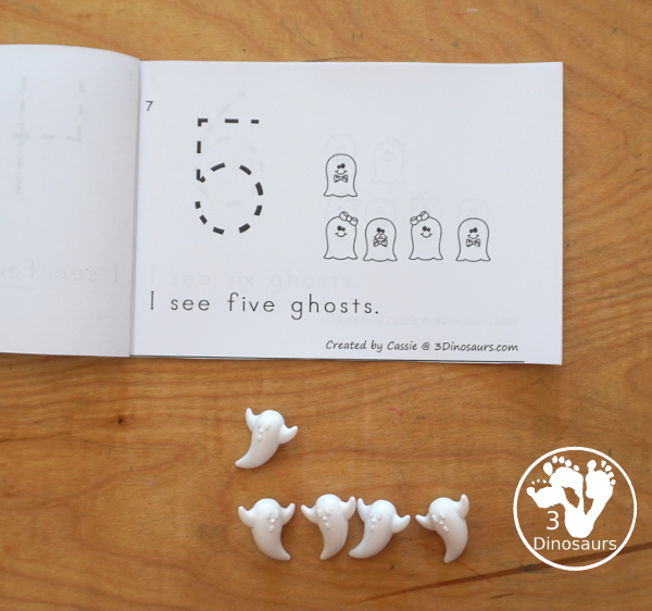 Free Ghost Counting Easy Reader Book Printable - with numbers 0 to 10 with counting different ghosts on each page. A great counting book for kids in prek and kindergarten for Halloween. - 3Dinosaurs.com