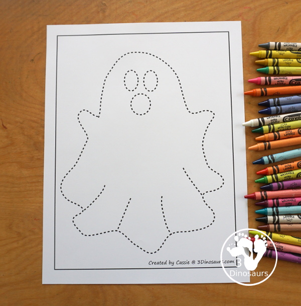 Free Ghost Fine Motor Mats For Kids with 3 different ghost fine motor mats. You have a ghost template page, a ghost tracing page, and a ghost dot marker page. A great fine motor activity for kids in preschool, prek and kindergarten. - 3Dinosaurs.com