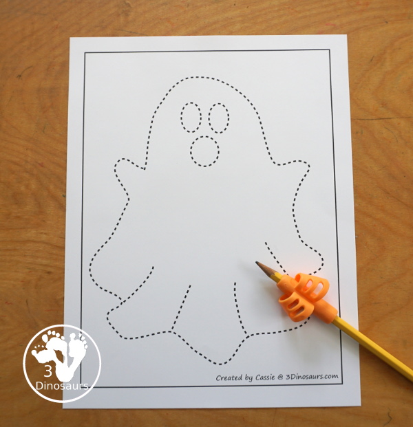 Free Ghost Fine Motor Mats For Kids with 3 different ghost fine motor mats. You have a ghost template page, a ghost tracing page, and a ghost dot marker page. A great fine motor activity for kids in preschool, prek and kindergarten. - 3Dinosaurs.com