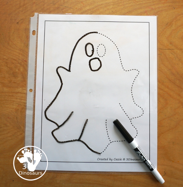 Free Ghost Fine Motor Mats For Kids with 3 different ghost fine motor mats. You have a ghost template page, a ghost tracing page, and a ghost dot marker page. A great fine motor activity for kids in preschool, prek and kindergarten. - 3Dinosaurs.com