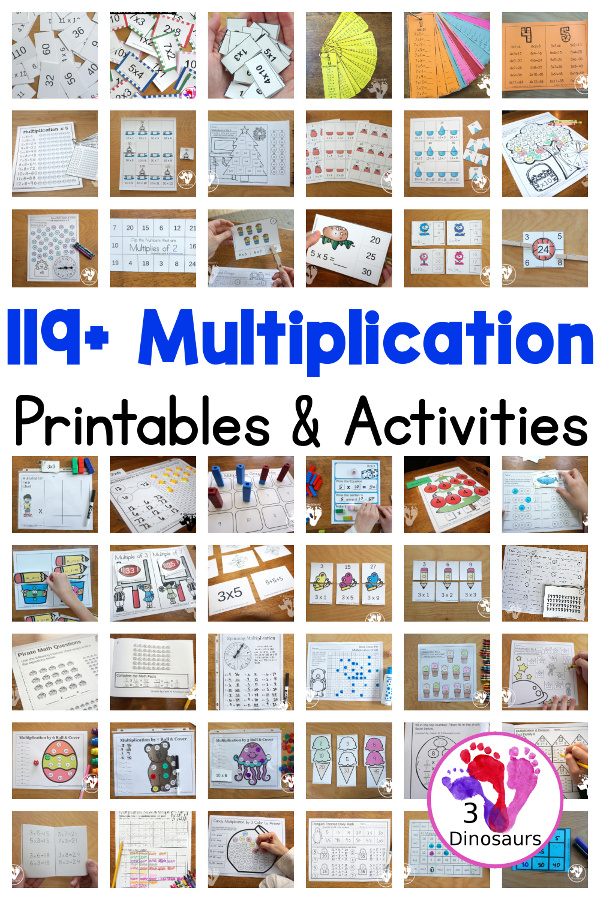 119+ Multiplication Printables & Activities - with multiplication packs, multiplication rolling games, no-prep multiplication worksheets, multiplication flashcards, multiplication clip cards, and more multiplication activities. They are great for second grade, third grade, and fourth grade - 3Dinosaurs.com