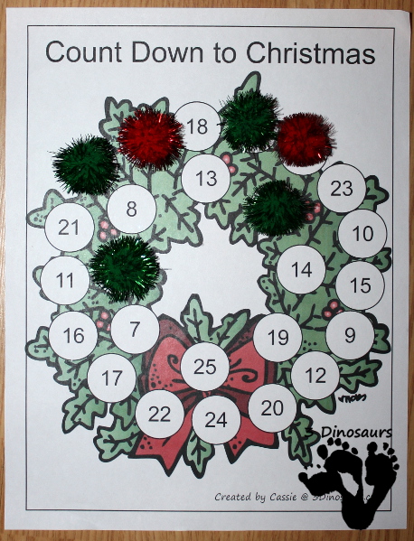 Free Single Page Count Down to Christmas Printables- 3Dinosaurs.com