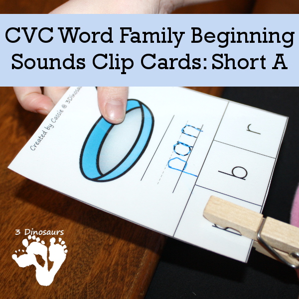 CVC Word Family Beginning Sound Clip Cards: Short A:  ab, -ag, - am, -an, -ap, -ar, -at - 3Dinosaurs.com