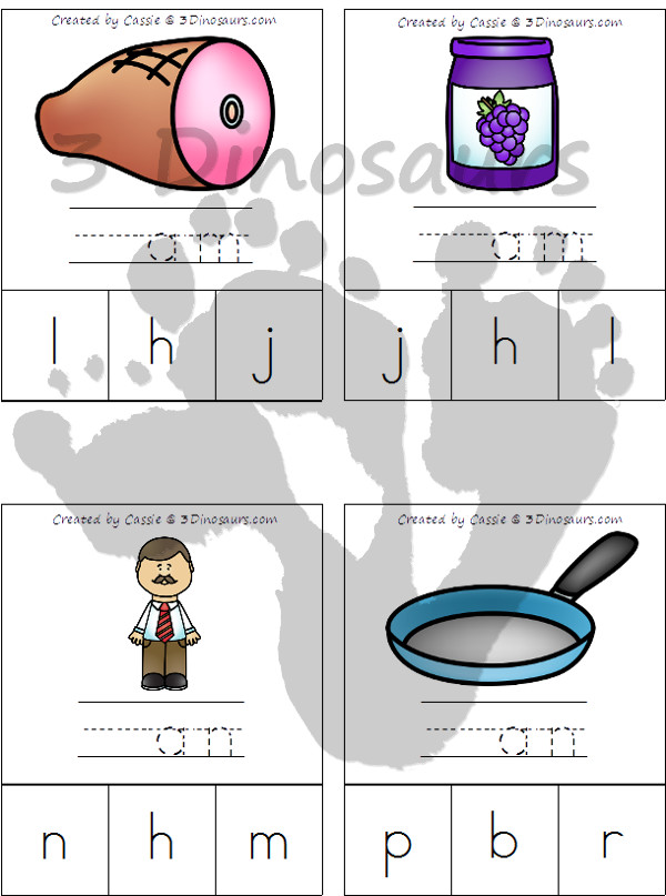 CVC Word Family Beginning Sound Clip Cards: Short A:  ab, -ag, - am, -an, -ap, -ar, -at - 3Dinosaurs.com