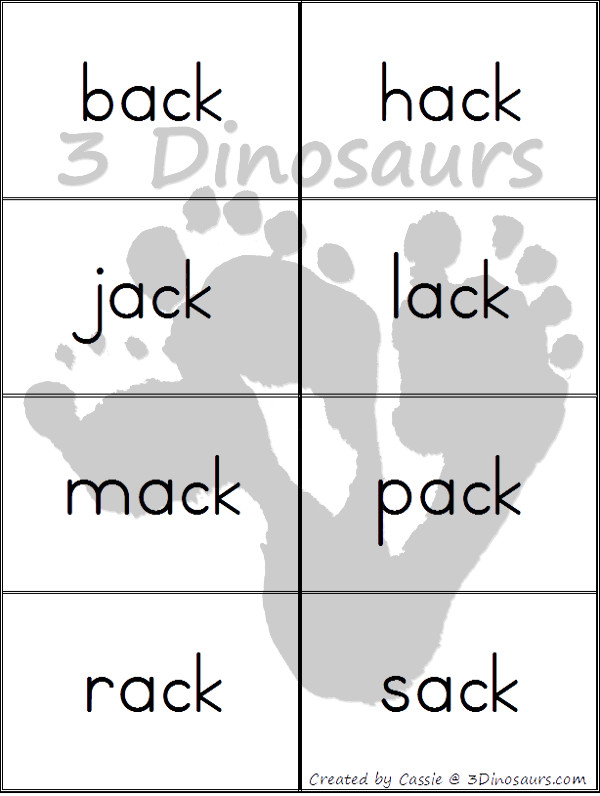 Free CVCC Word Family Cards & Writing - ACK, ECK, ICK, OCK, UCK - 3Dinosaurs.com