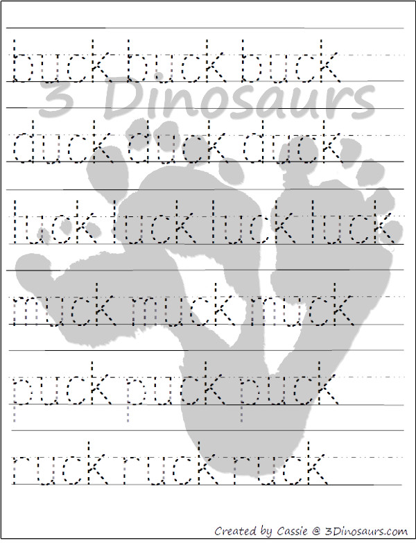 Free CVCC Word Family Cards & Writing - ACK, ECK, ICK, OCK, UCK - 3Dinosaurs.com