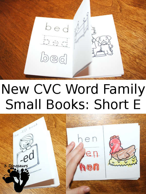 Free CVC Word Family Small Books: Short E:  -ed, -en, -et - 3Dinosaurs.com