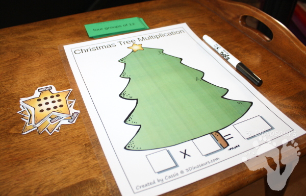 Free Easy to Use Christmas Tree Hands-On Multiplication Mat - hands on look at multiplication and groups of numbers added together - 3Dinosaurs.com