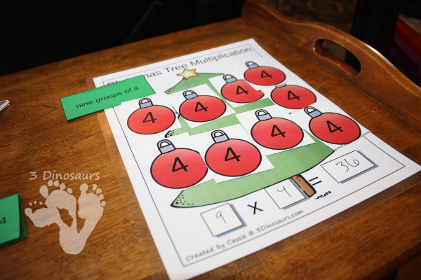 Free Easy to Use Christmas Tree Hands-On Multiplication Mat - hands on look at multiplication and groups of numbers added together - 3Dinosaurs.com