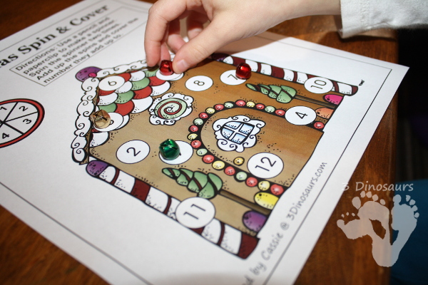 Free No-Prep Spin & Cover Christmas Math for Counting, Addition and Multiplication - 3Dinosaurs.com